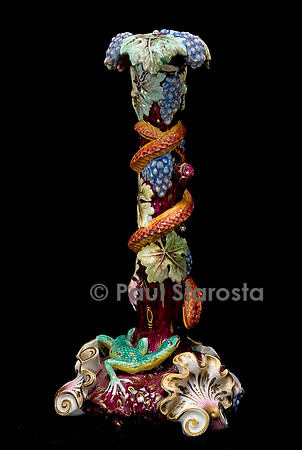 Bougeoir en porcelaine, serpent, lézard. Grande Bretagne