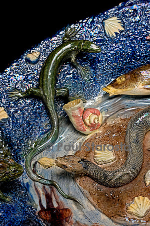 Grand plat serpent et papillon rose