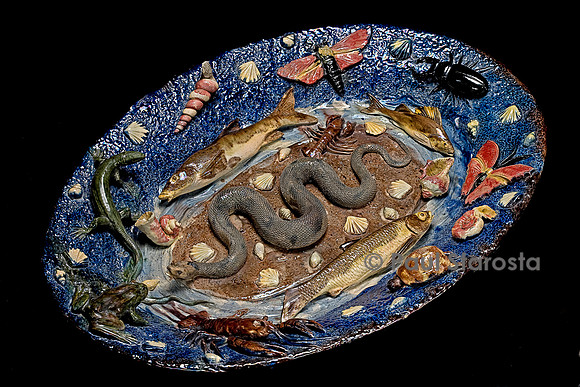 Grand plat serpent et papillon rose