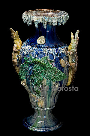 Grand vase stalactites et crocodiles - Victor Barbizet