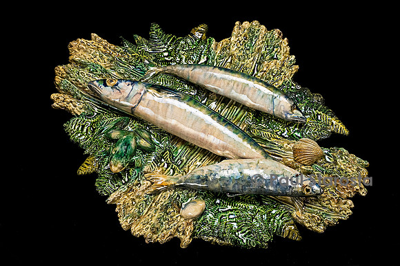 Trois maquereaux sur gerbes de blé croisés