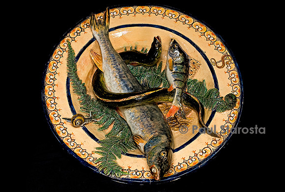 Grand plat rond creux poissons - Édouard Avisseau