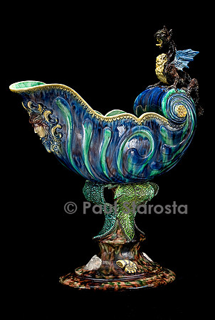 Coupe en forme de nautilus et dragon