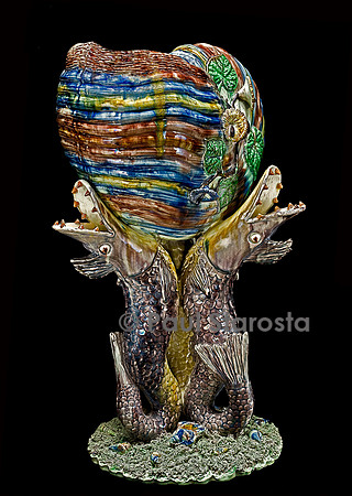 Coupe en forme de coquillage multicolore et fleuri de liserons